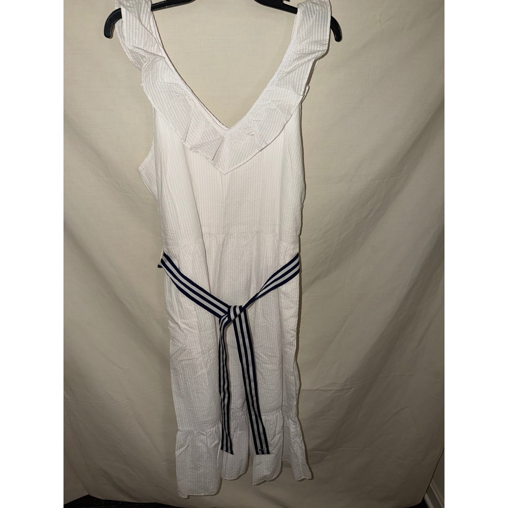New Vineyard Vines Target White Ruffle Midi Dress Striped Belt Womens L